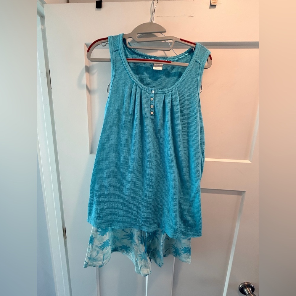 Croft & Barrow Pajama Set Women Small Blue Tank Top & Shorts Sleepwear